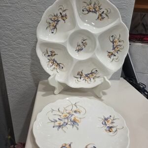 Aynsley Just Orchids Divided Dish And 8" Plate Discontinued
